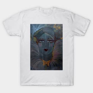 PARIS PIERROT CLOWN PAINTING AND COLLAGE GREEN GREY DUSTY OIL POSTER GOLD METALLIC EMBELLISHMENTS T-Shirt